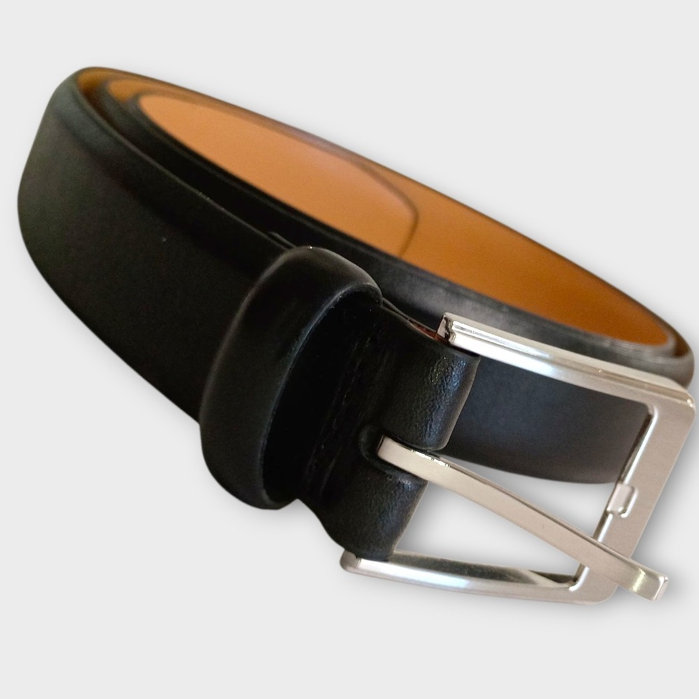 Lands End Black Leather Belt Silver‎ Buckle Mens Size 40 Classic Dress Casual